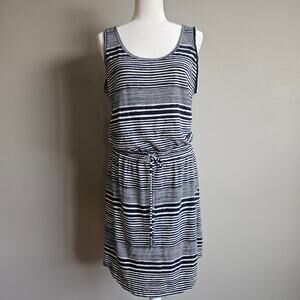 Eddie Bauer Tank Dress Womens Large Blue Stripe Drawstring Travel Hiking Outdoor